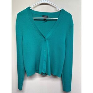 Halogen‎ Teal Ribbed V Neck Button Front Cardigan Sweater XL